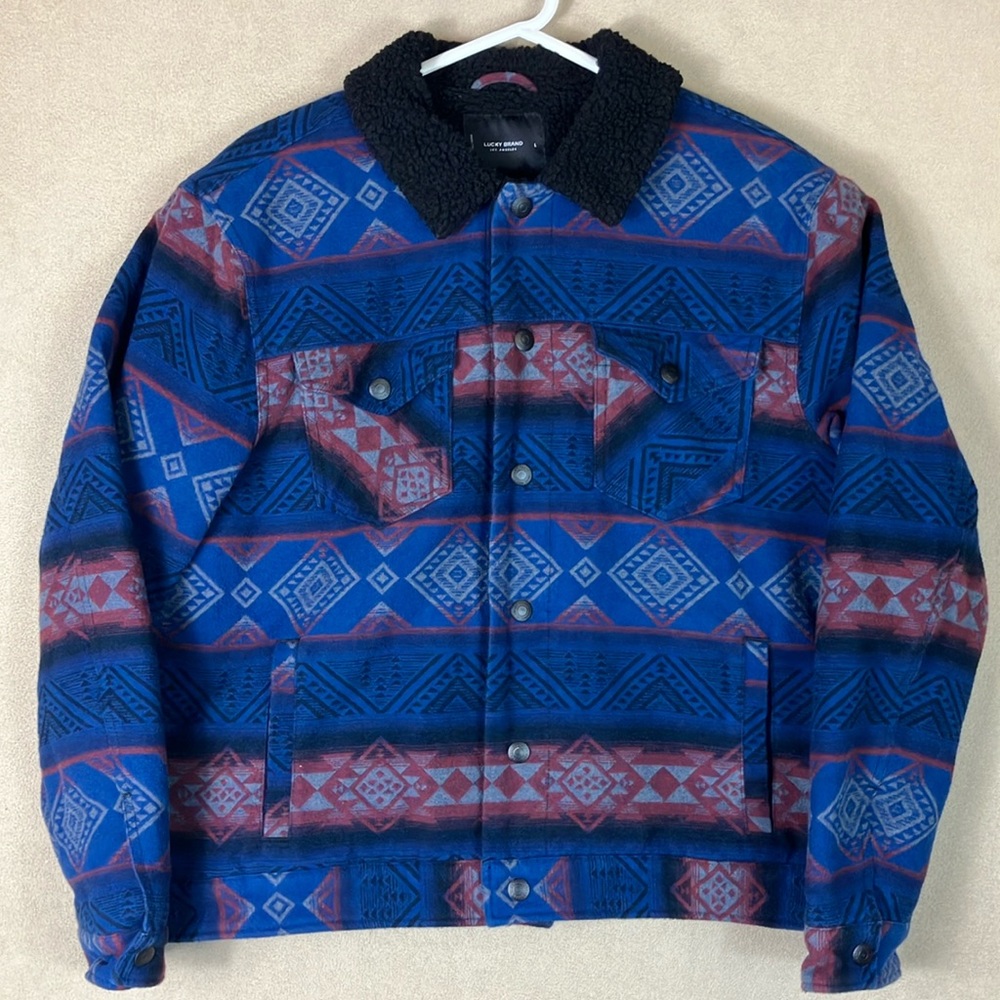 Lucky Brand Native Aztec Pattern Sherpa Trucker Snap Jacket Men’s size L